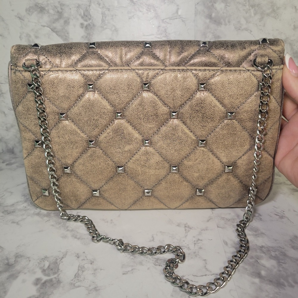 Michael Kors Sloan Metallic Bronze Quilted Leather Studded Chain Crossbody Bag - Picture 4 of 13